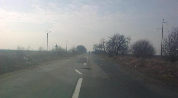 Marcaj rutier pe drumul Horia-Arad (03.01.2012) - in prezent reasfaltat